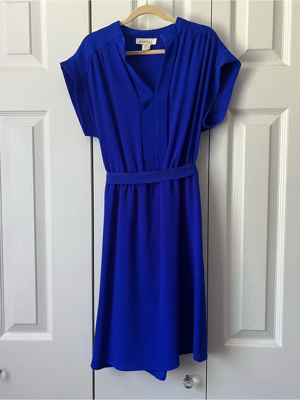 Monteau Royal Blue Midi Dress with Waist Tie
